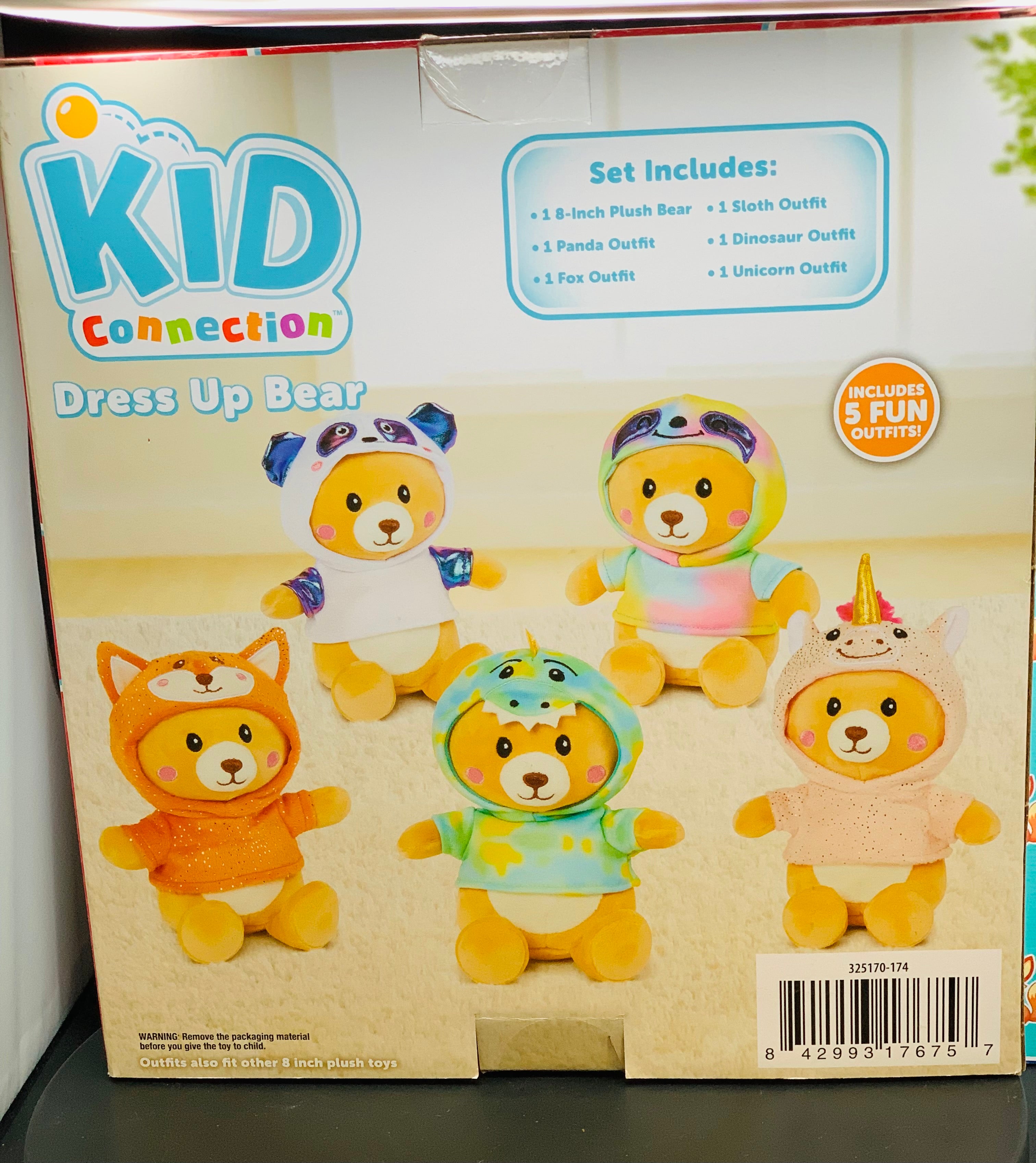Kid Connection Dress Up Bear Plush Toy with 5 Outfits – 6 Piece Set